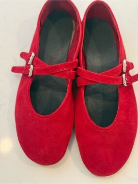 Zara Red Suede Mary Jane Flats